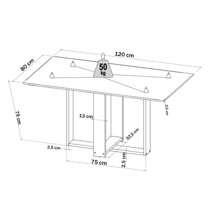Mesa de Jantar 4 Lugares Singapura com Vidro Mel/Perola/Off White - Panorama Móveis