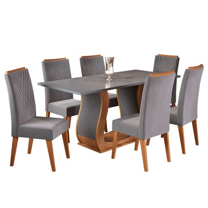 Mesa de Jantar 6 Lugares Camboja Mel/Cinza/Grafite - Panorama Móveis