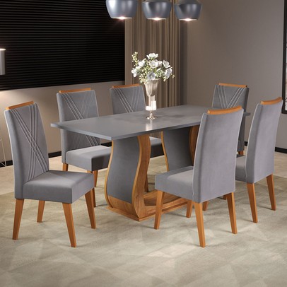 Mesa de Jantar 6 Lugares Camboja Mel/Cinza/Grafite - Panorama Móveis