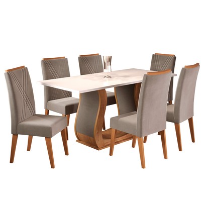 Mesa de Jantar 6 Lugares Camboja Mel/Blonde/Pérola - Panorama Móveis