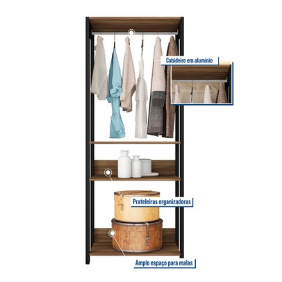Closet Maceió 2 Prateleiras Louro Freijo/Preto - Caemmun