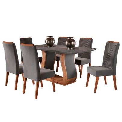 Mesa de Jantar 6 Lugares Arkansas com Vidro Mel/Grafite - Panorama Móveis