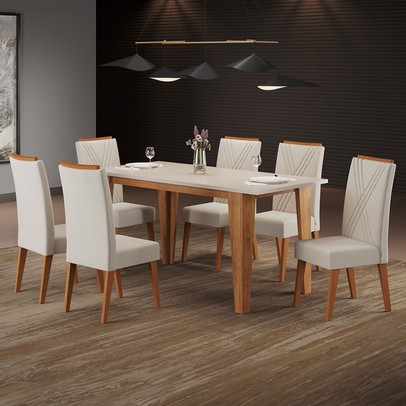 Mesa de Jantar 6 Lugares Maine Mel/Blonde/Marfim - Panorama Móveis