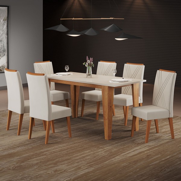 Mesa de Jantar 6 Lugares Maine Mel/Blonde/Marfim - Panorama Móveis