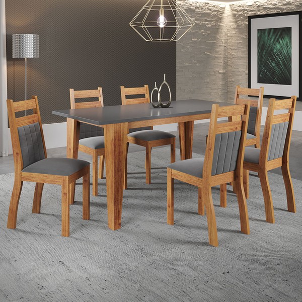 Mesa de Jantar 6 Lugares Imperador Mel/Cinza/Grafite - Panorama Móveis
