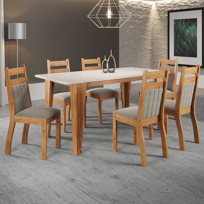Mesa de Jantar 6 Lugares Imperador Mel/Blonde/Pérola - Panorama Móveis