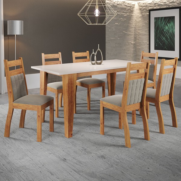 Mesa de Jantar 6 Lugares Imperador Mel/Blonde/Pérola - Panorama Móveis
