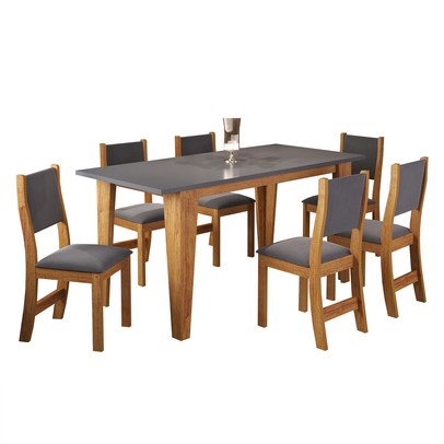 Mesa de Jantar 6 Lugares Fortuna Mel/Cinza/Grafite - Panorama Móveis