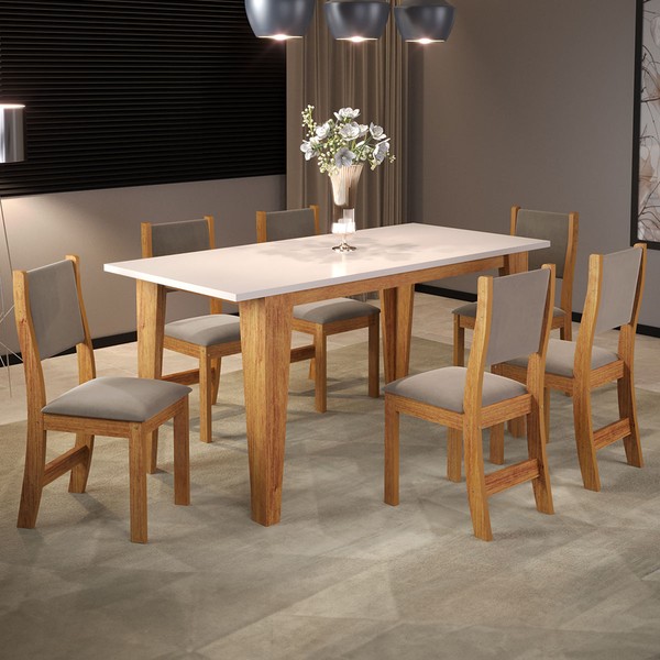 Mesa de Jantar 6 Lugares Fortuna Mel/Blonde/Pérola - Panorama Móveis