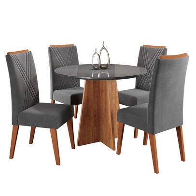 Mesa de Jantar 4 Lugares Wembley com Vidro Mel/Grafite - Panorama Móveis