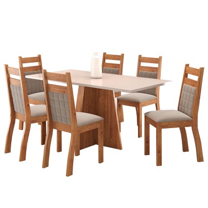 Mesa de Jantar 6 Lugares Anfield Mel/Blonde/Perola - Panorama Móveis