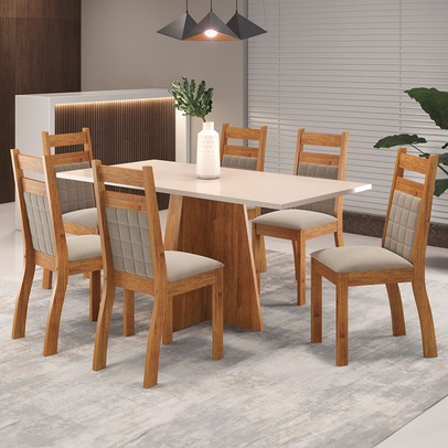 Mesa de Jantar 6 Lugares Anfield Mel/Blonde/Perola - Panorama Móveis