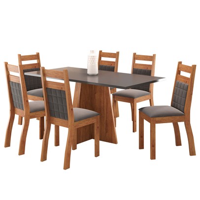 Mesa de Jantar 6 Lugares Anfield Mel/Cinza/Grafite - Panorama Móveis