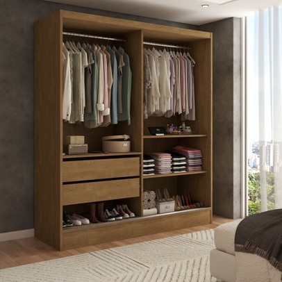 Guarda-Roupa Solteiro Swift 2 Portas 2 Gavetas com Espelho Cinamomo - Panorama Móveis