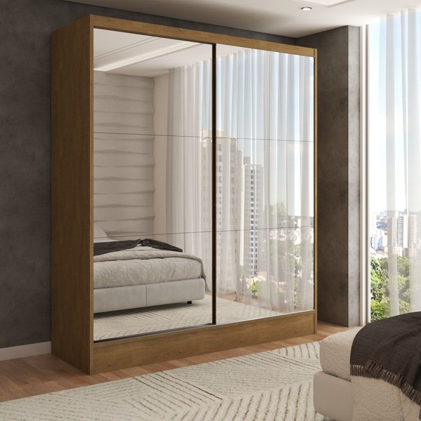 Guarda-Roupa Solteiro Swift 2 Portas 2 Gavetas com Espelho Cinamomo - Panorama Móveis