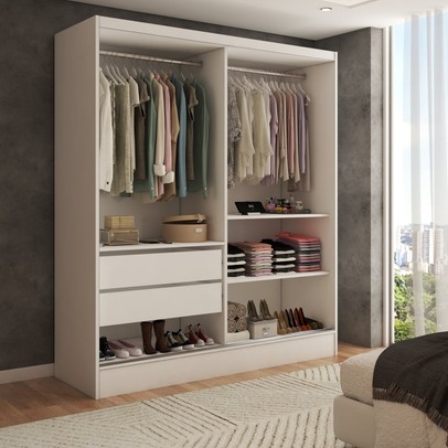 Guarda-Roupa Solteiro Swift 2 Portas 2 Gavetas com Espelho Branco - Panorama Móveis