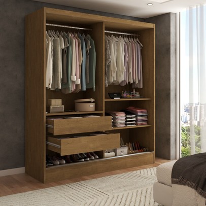 Guarda-Roupa Solteiro Swift 2 Portas 2 Gavetas Cinamomo/Branco - Panorama Móveis