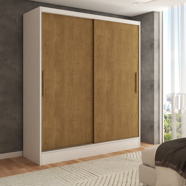 Guarda-Roupa Solteiro Swift 2 Portas 2 Gavetas Branco/Cinamomo - Panorama Móveis