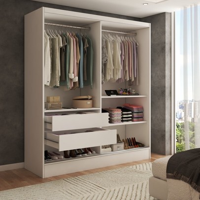 Guarda-Roupa Solteiro Swift 2 Portas 2 Gavetas Branco - Panorama Móveis