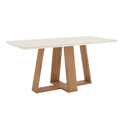 Mesa de Madeira Lins com Vidro Canto Arredondado Nature/Off White Sc95 - Henn