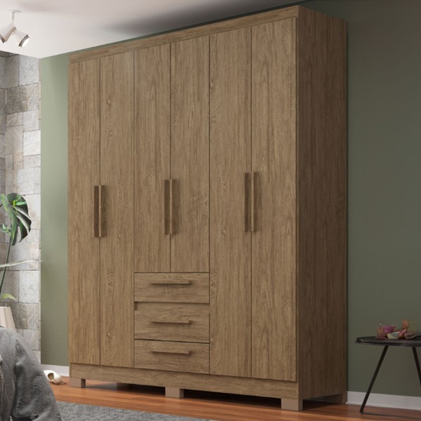 Guarda-Roupa Casal 6 Portas 3 Gavetas Wood - Decibal