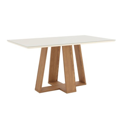 Mesa de Madeira Lins com Vidro Canto Reto Nature/Off White Sc93 - Henn
