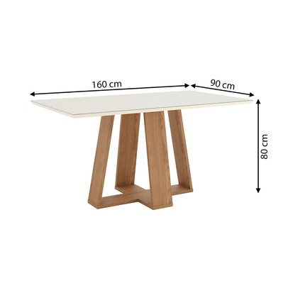 Mesa de Madeira Lins com Vidro Canto Reto Nature/Off White Sc93 - Henn