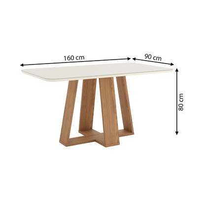 Mesa de Madeira Lins com Vidro Canto Arredondado Nature/Off White Sc92 - Henn