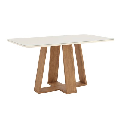 Mesa de Madeira Lins com Vidro Canto Arredondado Nature/Off White Sc92 - Henn