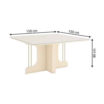 Mesa de Madeira Mavi com Vidro Canto Arredondado Off White Sc102 - Henn
