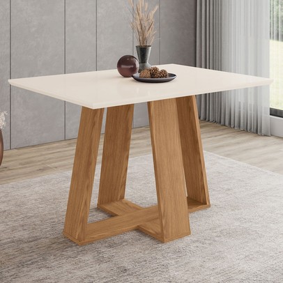 Mesa de Madeira Lins Canto Reto Nature/Off White - Henn