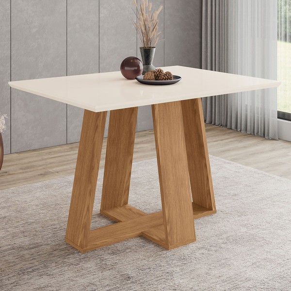 Mesa de Madeira Lins Canto Reto Nature/Off White - Henn