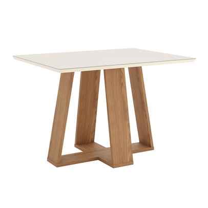 Mesa de Madeira Lins com Vidro Canto Reto Nature/Off White - Henn