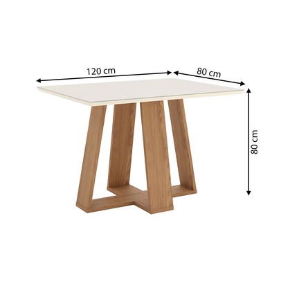 Mesa de Madeira Lins com Vidro Canto Reto Nature/Off White - Henn
