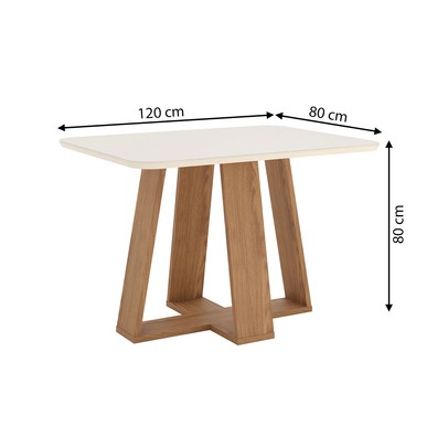 Mesa de Madeira Lins com Vidro Canto Arredondado Nature/Off White - Henn