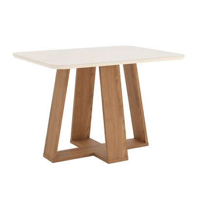 Mesa de Madeira Lins com Vidro Canto Arredondado Nature/Off White - Henn