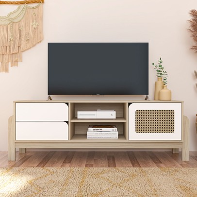 Rack para TV Até 65 Polegadas Trend 1 Porta 2 Gavetas Naturale/Branco - Artely
