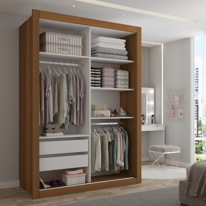 Guarda-Roupa Solteiro Cardiff 2 Portas 2 Gavetas Cinamomo - Panorama Móveis