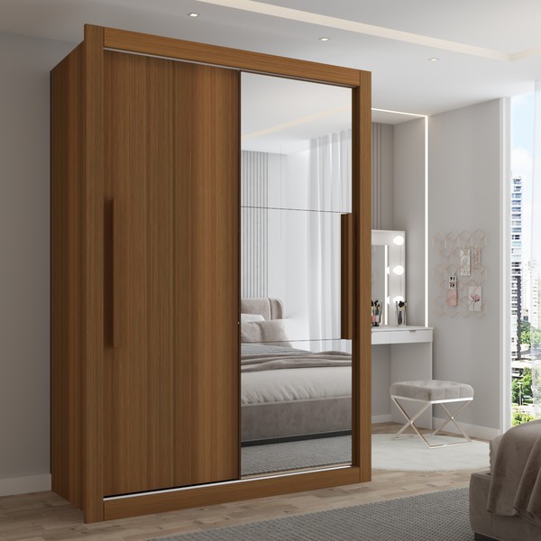 Guarda-Roupa Solteiro Cardiff 2 Portas 2 Gavetas com Espelho Cinamomo - Panorama Móveis