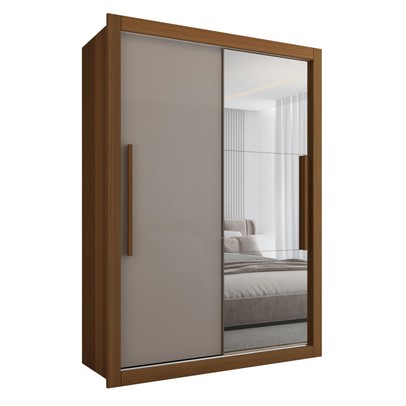 Guarda-Roupa Solteiro Cardiff 2 Portas 2 Gavetas com Espelho Cinamomo/Off White - Panorama Móveis
