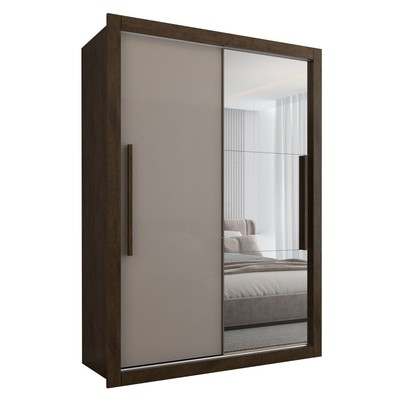 Guarda-Roupa Solteiro Cardiff 2 Portas 2 Gavetas com Espelho Ipê/Off White - Panorama Móveis