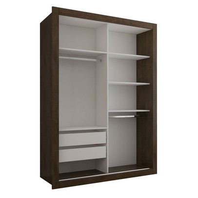 Guarda-Roupa Solteiro Cardiff 2 Portas 2 Gavetas com Espelho Ipê/Off White - Panorama Móveis