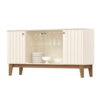 Balcão Buffet Eiffel 4 Portas 3 Prateleiras com Vidro Ripado Off White/Nature - Henn