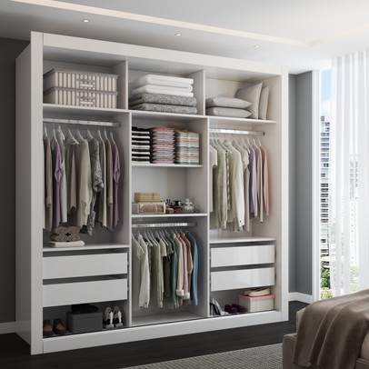 Guarda-Roupa Casal Cardiff 3 Portas 4 Gavetas com Espelho Branco - Panorama Móveis