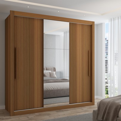 Guarda-Roupa Casal Cardiff 3 Portas 4 Gavetas com Espelho Cinamomo - Panorama Móveis
