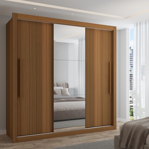 Guarda-Roupa Casal Cardiff 3 Portas 4 Gavetas com Espelho Cinamomo - Panorama Móveis