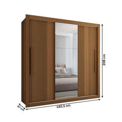 Guarda-Roupa Casal Cardiff 3 Portas 4 Gavetas com Espelho Cinamomo - Panorama Móveis