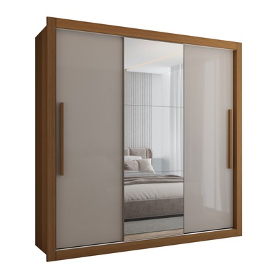 Guarda-Roupa Casal Cardiff 3 Portas 4 Gavetas com Espelho Cinamomo/Off White - Panorama Móveis
