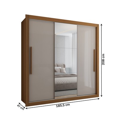 Guarda-Roupa Casal Cardiff 3 Portas 4 Gavetas com Espelho Cinamomo/Off White - Panorama Móveis