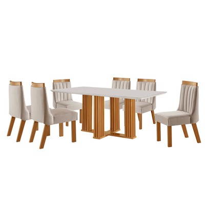 Mesa de Jantar 6 Lugares Antuérpia com Vidro Cinamomo/Linho Bege - Panorama Móveis